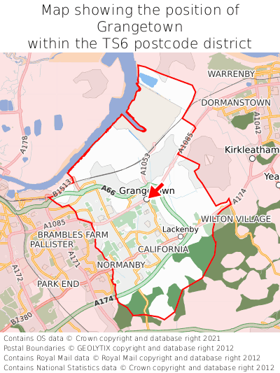 Map showing location of Grangetown within TS6