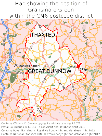 Map showing location of Gransmore Green within CM6