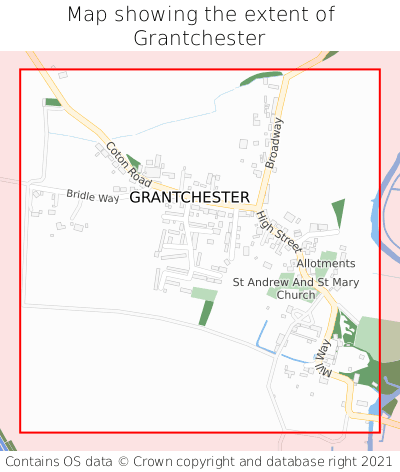 Map showing extent of Grantchester as bounding box