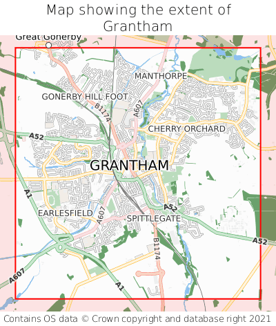 Map showing extent of Grantham as bounding box