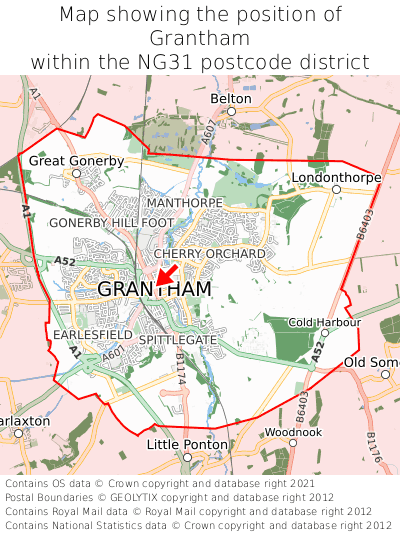 Map showing location of Grantham within NG31