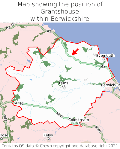Map showing location of Grantshouse within Berwickshire