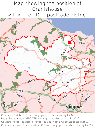 Map showing location of Grantshouse within TD11