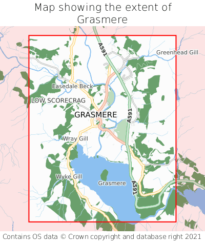Map showing extent of Grasmere as bounding box