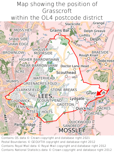 Map showing location of Grasscroft within OL4