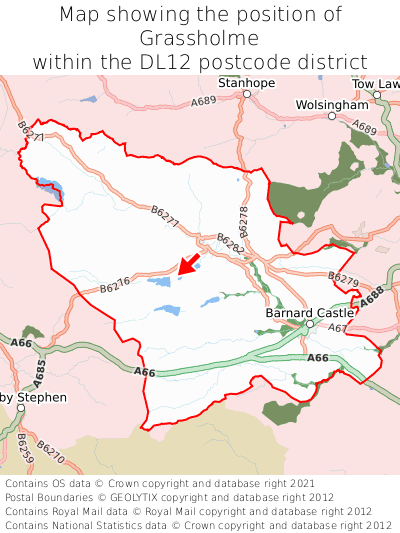 Map showing location of Grassholme within DL12