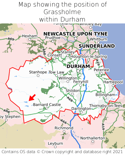 Map showing location of Grassholme within Durham