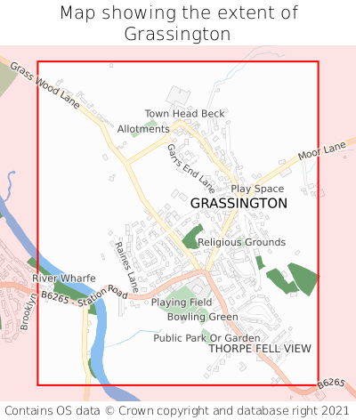 Map showing extent of Grassington as bounding box