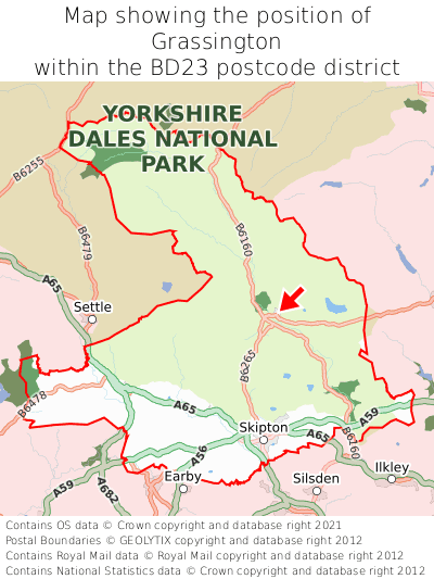 Map showing location of Grassington within BD23