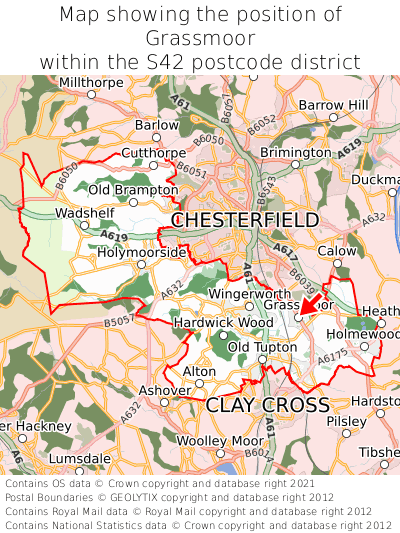 Map showing location of Grassmoor within S42