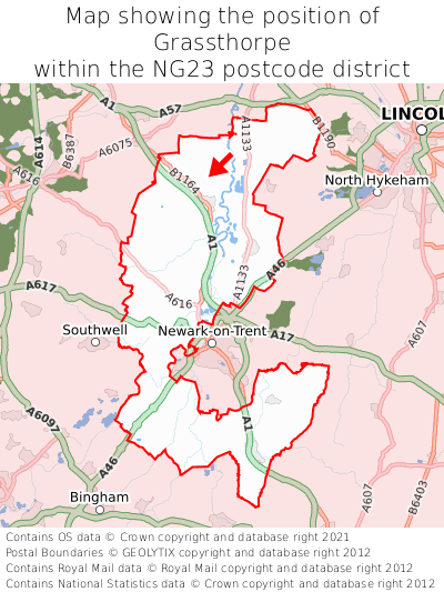 Map showing location of Grassthorpe within NG23