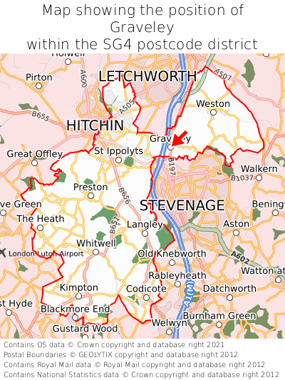 Map showing location of Graveley within SG4