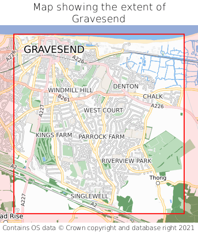 Map showing extent of Gravesend as bounding box