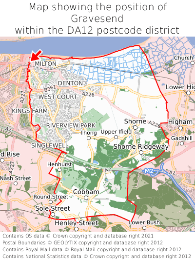 Map showing location of Gravesend within DA12