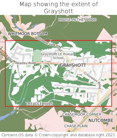 Map showing extent of Grayshott as bounding box