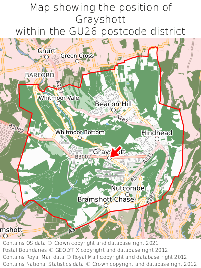 Map showing location of Grayshott within GU26