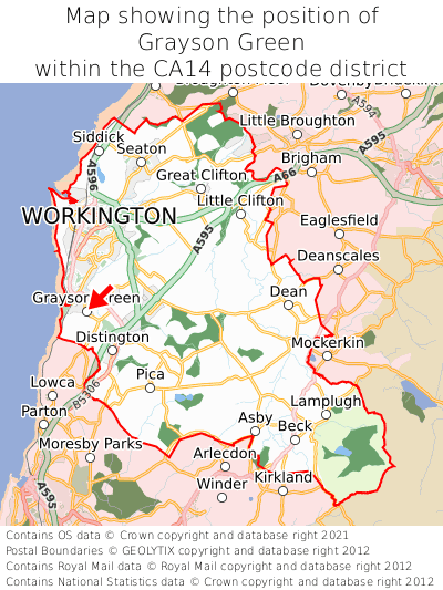 Map showing location of Grayson Green within CA14