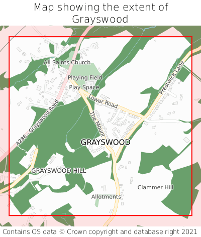 Map showing extent of Grayswood as bounding box