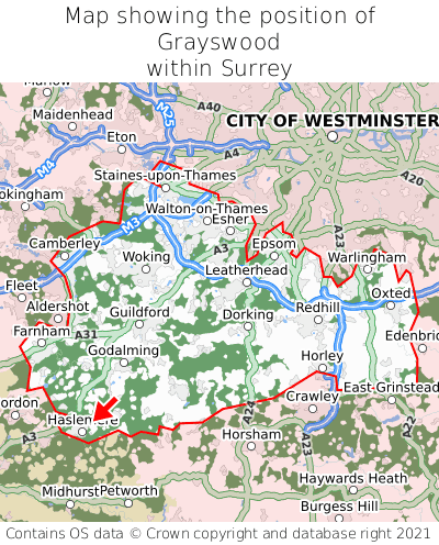 Map showing location of Grayswood within Surrey