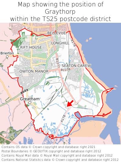 Map showing location of Graythorp within TS25