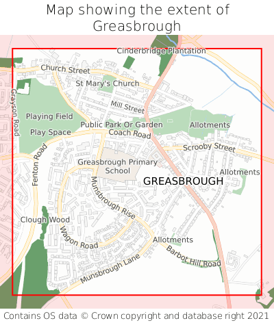 Map showing extent of Greasbrough as bounding box