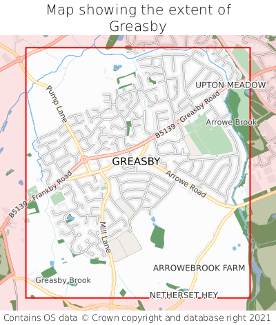 Map showing extent of Greasby as bounding box