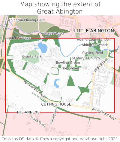Map showing extent of Great Abington as bounding box