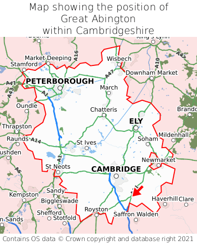 Map showing location of Great Abington within Cambridgeshire