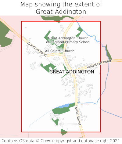 Map showing extent of Great Addington as bounding box