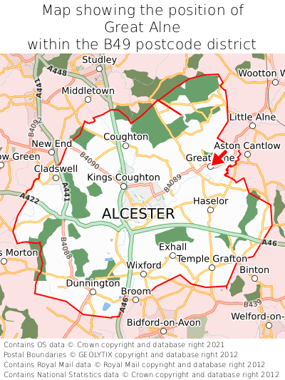 Map showing location of Great Alne within B49