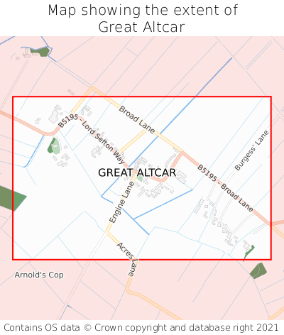 Map showing extent of Great Altcar as bounding box