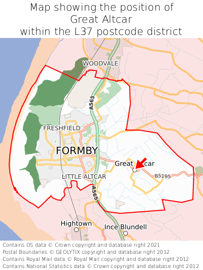 Map showing location of Great Altcar within L37