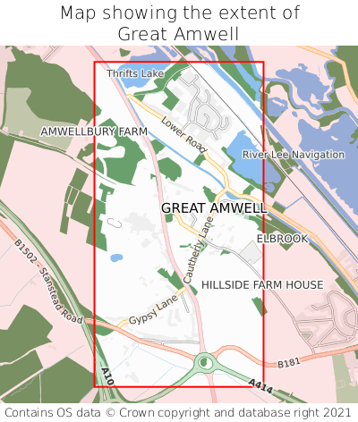 Map showing extent of Great Amwell as bounding box