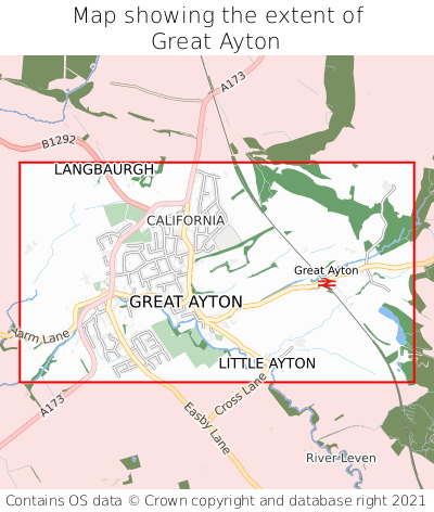 Map showing extent of Great Ayton as bounding box