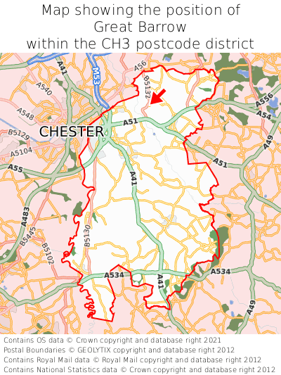 Map showing location of Great Barrow within CH3