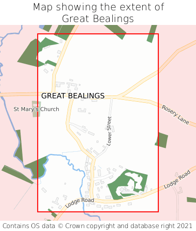 Map showing extent of Great Bealings as bounding box