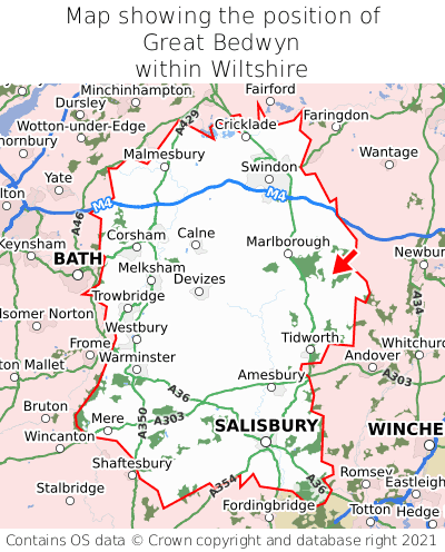 Map showing location of Great Bedwyn within Wiltshire