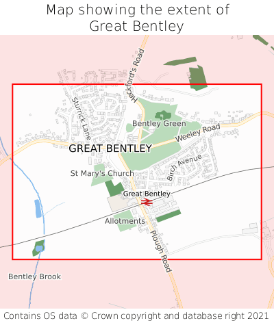 Map showing extent of Great Bentley as bounding box