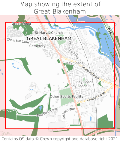 Map showing extent of Great Blakenham as bounding box