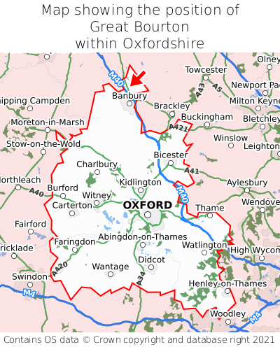 Map showing location of Great Bourton within Oxfordshire