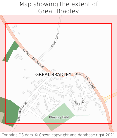 Map showing extent of Great Bradley as bounding box