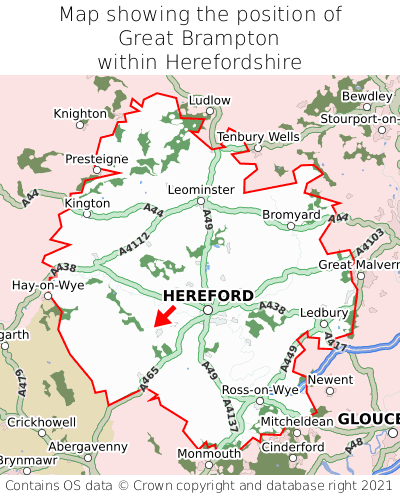 Map showing location of Great Brampton within Herefordshire