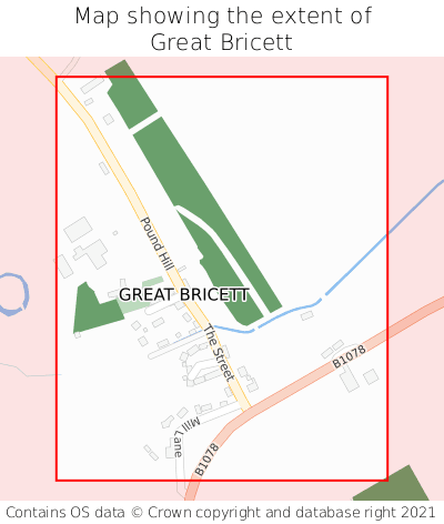 Map showing extent of Great Bricett as bounding box