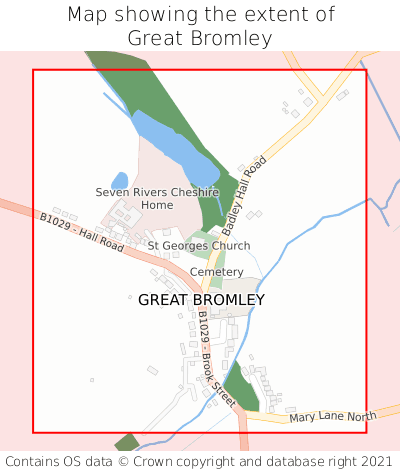 Map showing extent of Great Bromley as bounding box