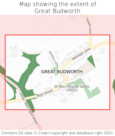 Map showing extent of Great Budworth as bounding box