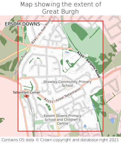 Map showing extent of Great Burgh as bounding box