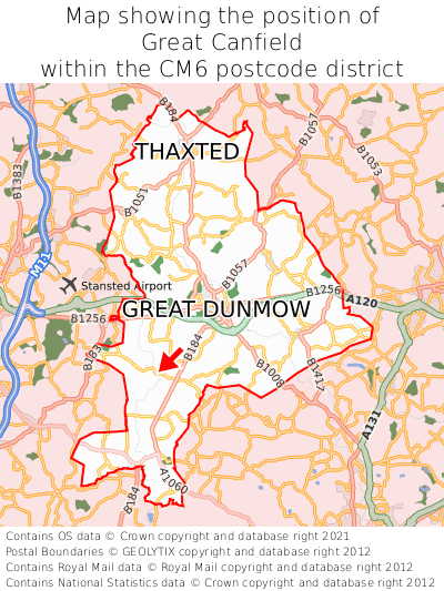 Map showing location of Great Canfield within CM6