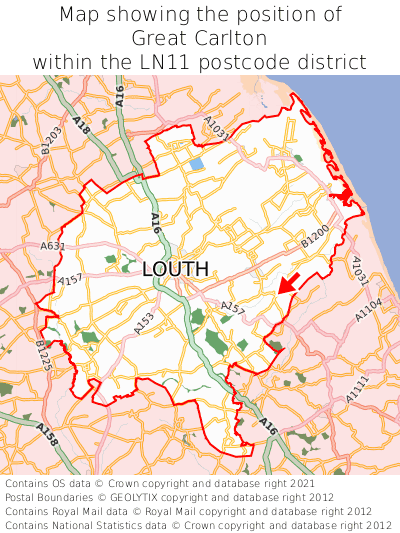 Map showing location of Great Carlton within LN11