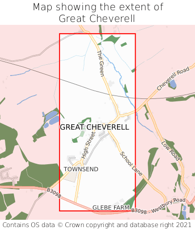 Map showing extent of Great Cheverell as bounding box