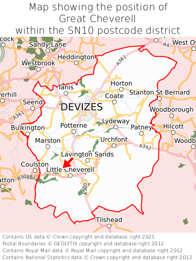 Map showing location of Great Cheverell within SN10